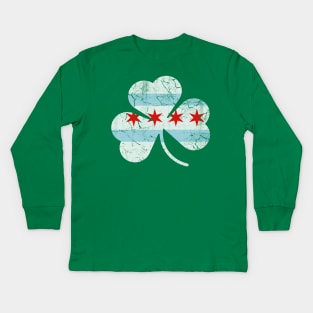 Chicago Flag Irish Shamrock St Patricks Day Kids Long Sleeve T-Shirt